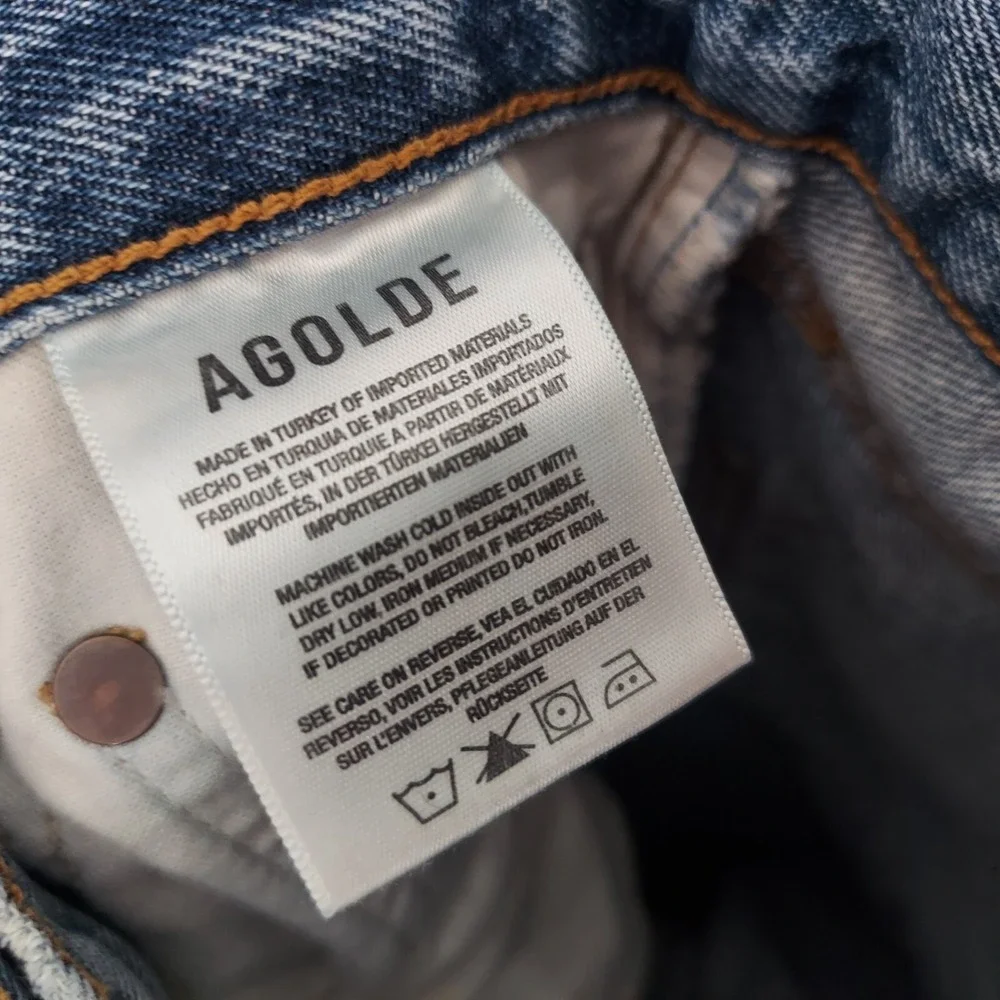 AGOLDE‎ Riley High Rise Straight Crop Distressed Jeans Light Wash Size 25